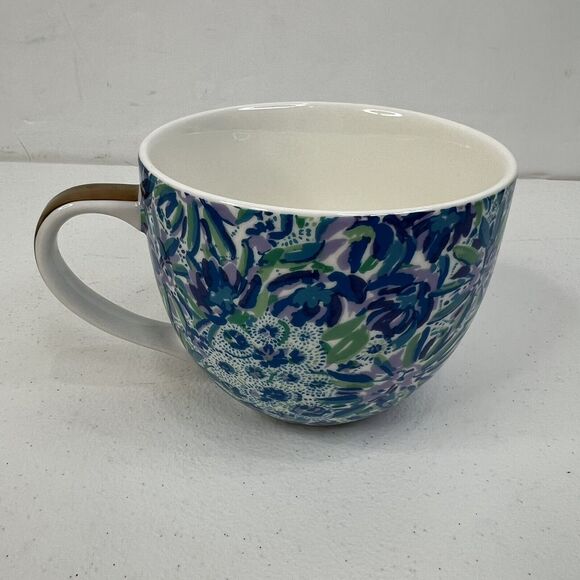 Lilly Pulitzer 12 oz Tea Coffee Cup Blue Floral with Gold Handle - Picture 2 of 10
